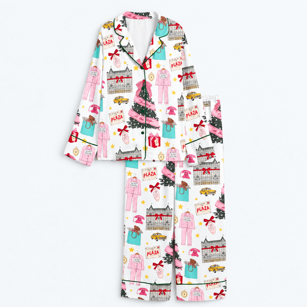 All-Over Print Satin Long-Sleeve Pajama Set