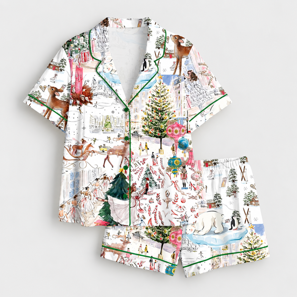 All-Over Print Satin Short-Sleeve Pajama Set